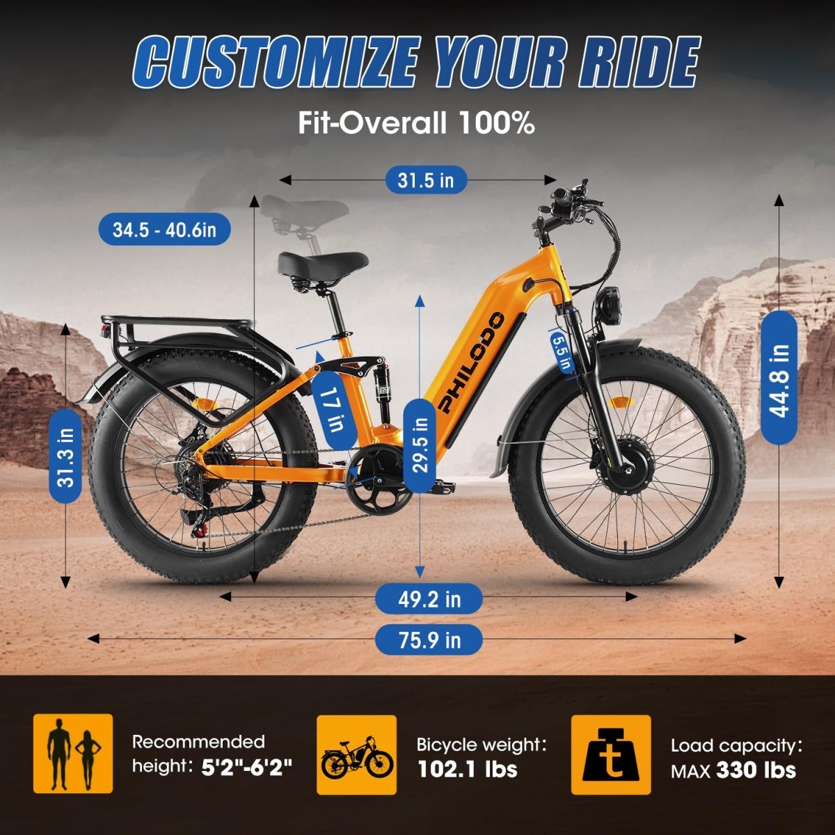 PHILODO Falcon | Peak 5000W/2500W Electric - Bike for Adults | Single/Dual - Motor - Ebike 45MPH - Hunting - Ebike, 60V 32AH Long Range Dirtbike, 26"/24" Fat - Tire - Electric - Bicycle, Full Suspension for Off - Road Snow Sand - Speed of Light Hobbies