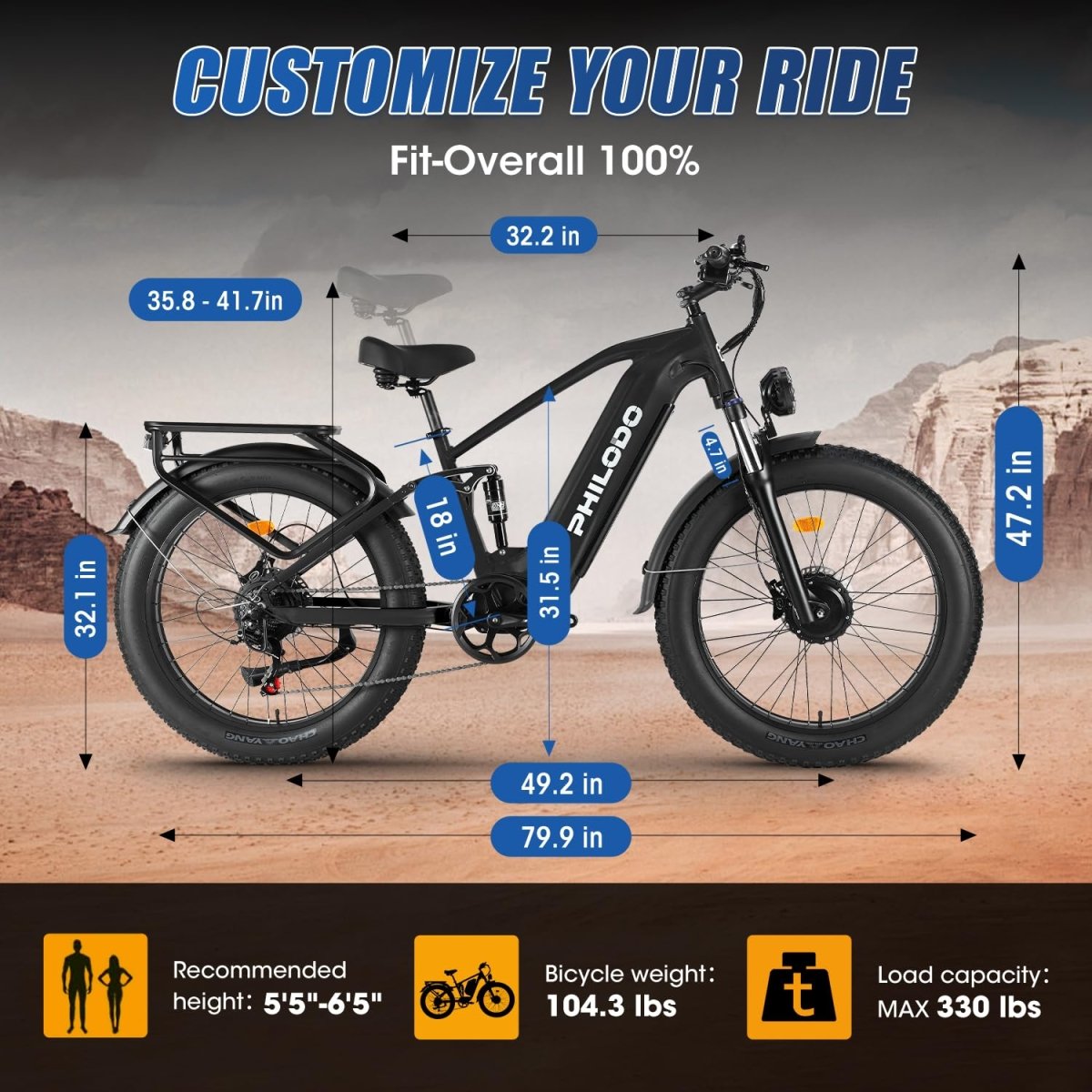 PHILODO Falcon | Peak 5000W/2500W Electric - Bike for Adults | Single/Dual - Motor - Ebike 45MPH - Hunting - Ebike, 60V 32AH Long Range Dirtbike, 26"/24" Fat - Tire - Electric - Bicycle, Full Suspension for Off - Road Snow Sand - Speed of Light Hobbies