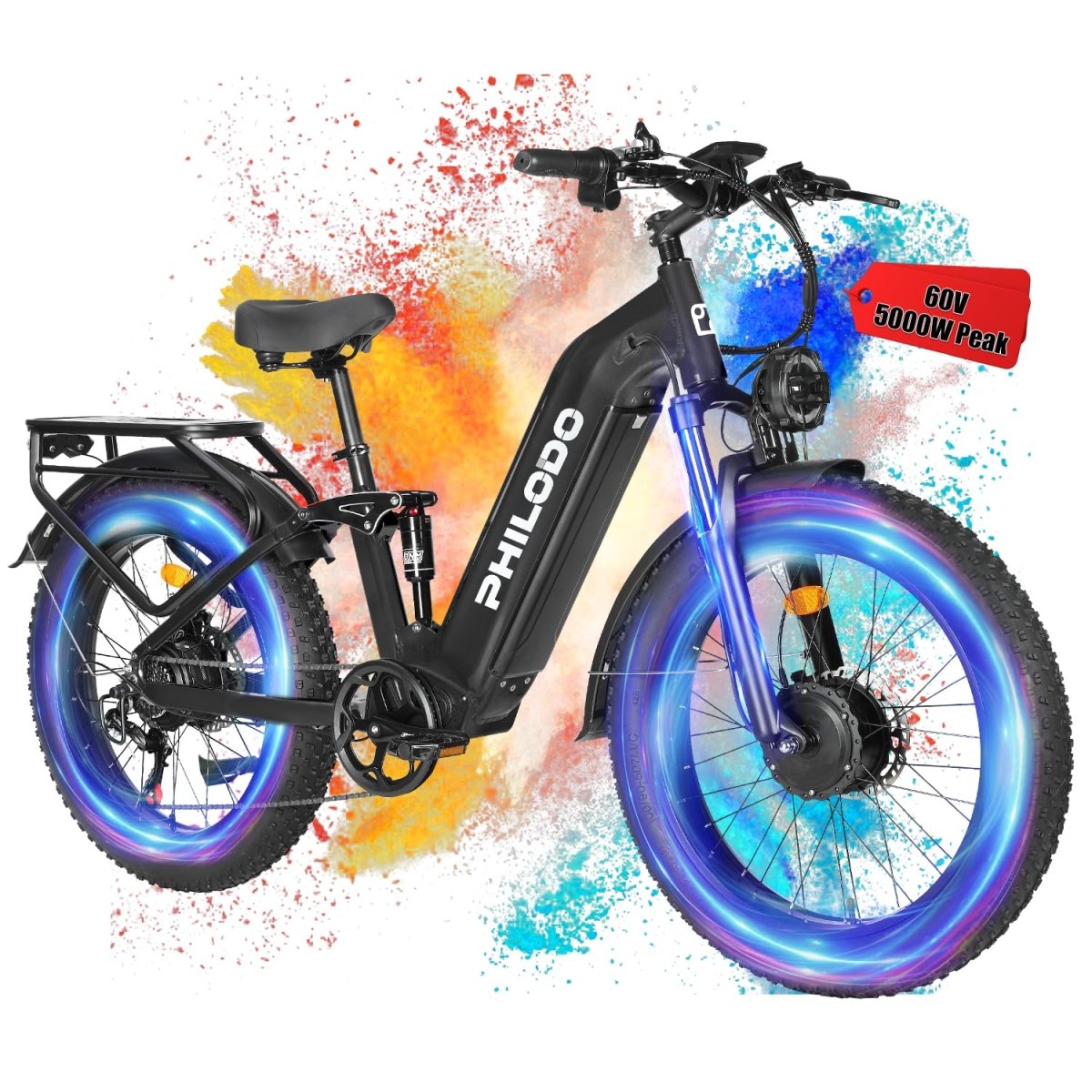 PHILODO Falcon | Peak 5000W/2500W Electric - Bike for Adults | Single/Dual - Motor - Ebike 45MPH - Hunting - Ebike, 60V 32AH Long Range Dirtbike, 26"/24" Fat - Tire - Electric - Bicycle, Full Suspension for Off - Road Snow Sand - Speed of Light Hobbies