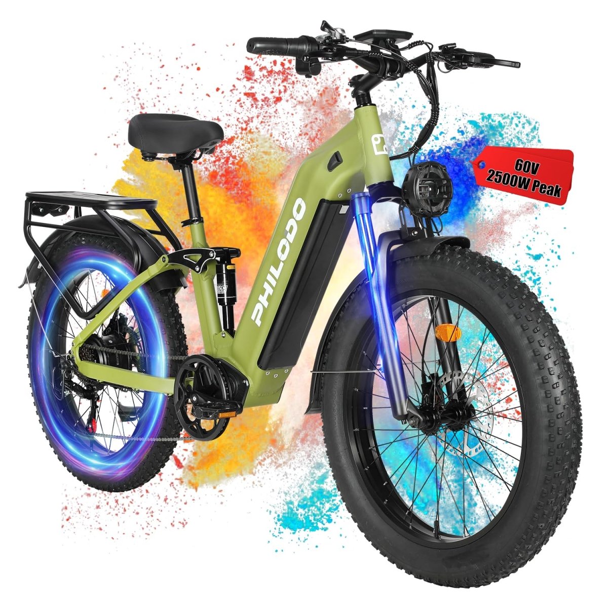 PHILODO Falcon | Peak 5000W/2500W Electric - Bike for Adults | Single/Dual - Motor - Ebike 45MPH - Hunting - Ebike, 60V 32AH Long Range Dirtbike, 26"/24" Fat - Tire - Electric - Bicycle, Full Suspension for Off - Road Snow Sand - Speed of Light Hobbies