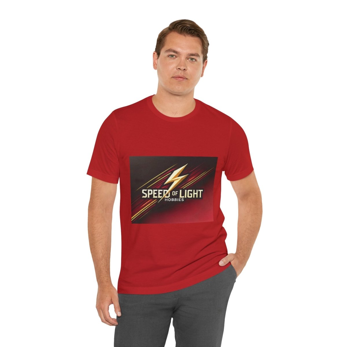 Speed of Light Hobbies Tee, Unisex Graphic T-Shirt, Cool Casual Wear, Gift for Hobbyists, Fun Everyday Style - Speed of Light Hobbies