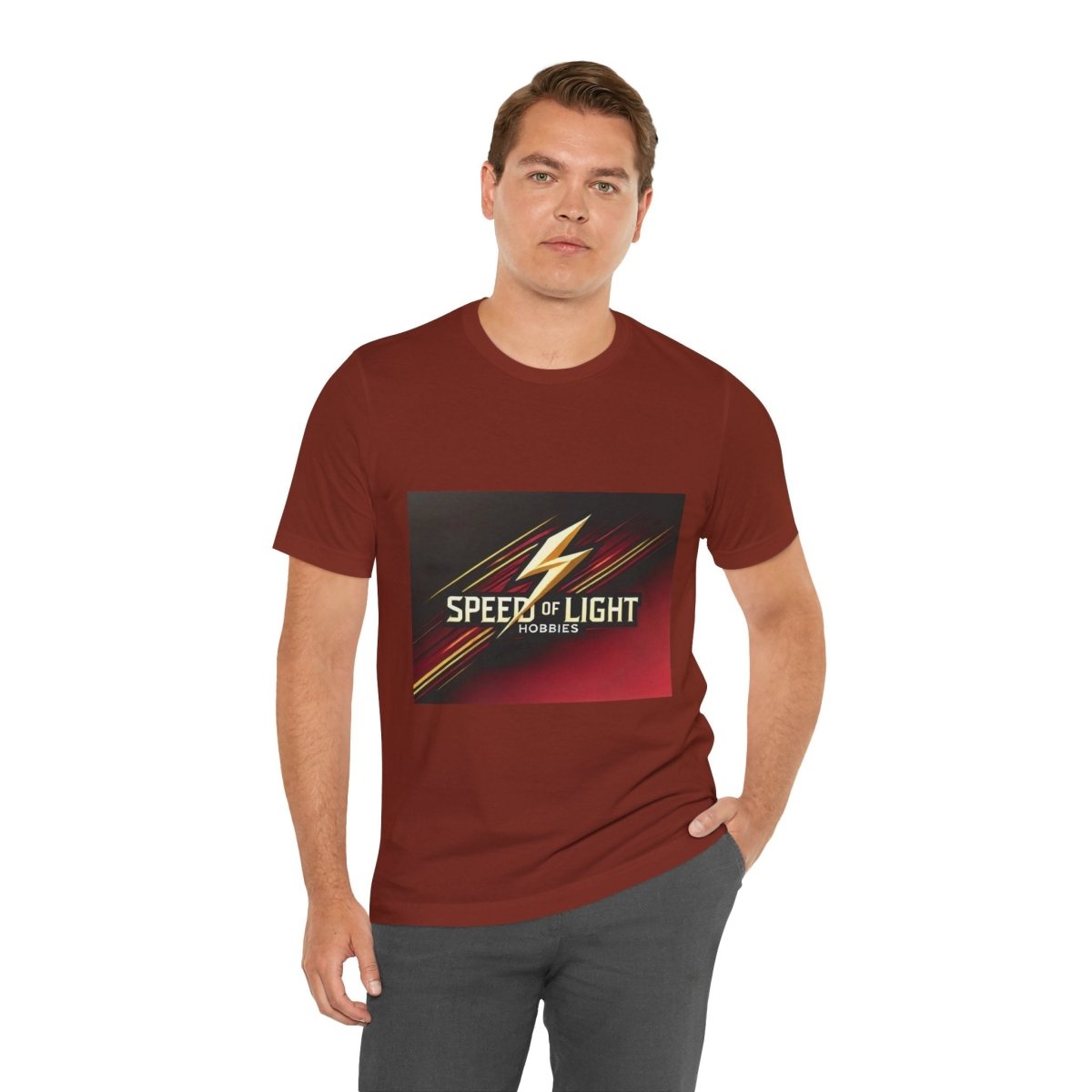 Speed of Light Hobbies Tee, Unisex Graphic T-Shirt, Cool Casual Wear, Gift for Hobbyists, Fun Everyday Style - Speed of Light Hobbies