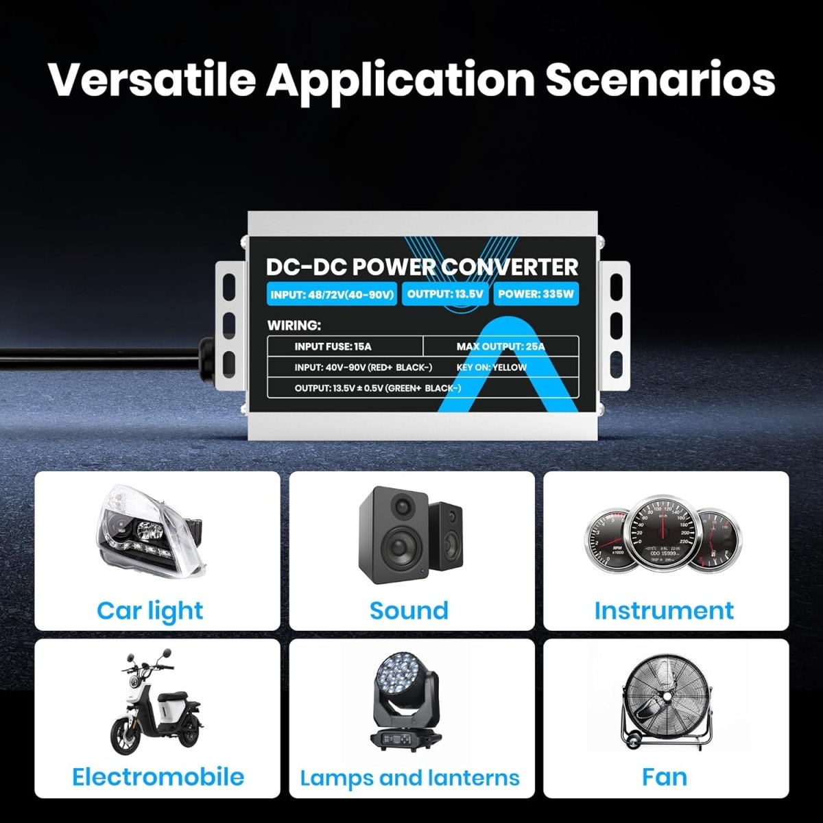 Step Down Converter Voltage Reducer 48V 72V 40V - 90V to 12V 25A/335W Buck Converter DC - DC Power Transformer for Golf Carts, RVs, Electric Vehicles, Solar System - Speed of Light Hobbies