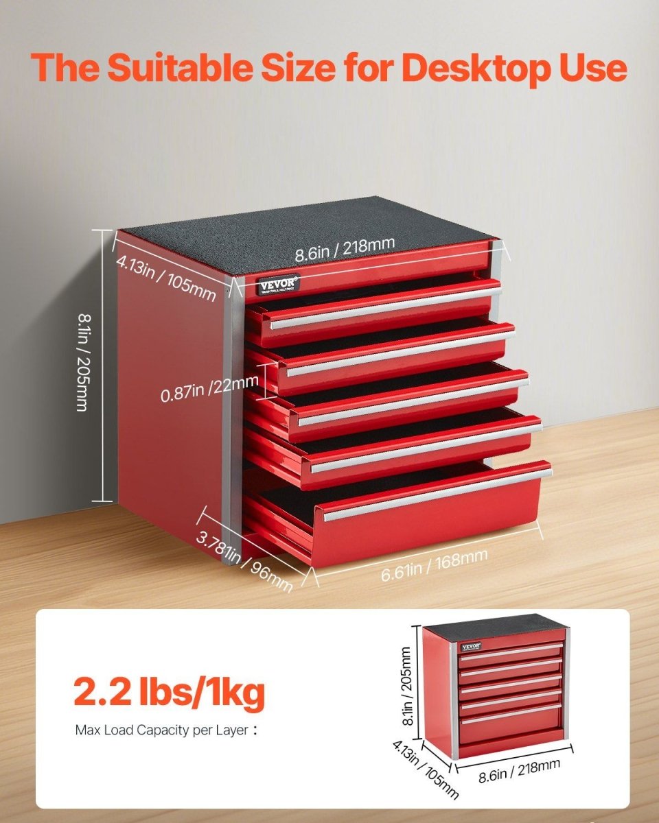 Tool Box 8.6 - inch Portable Metal Tool Box with 5 Drawers Tool Organizer Red - Speed of Light Hobbies