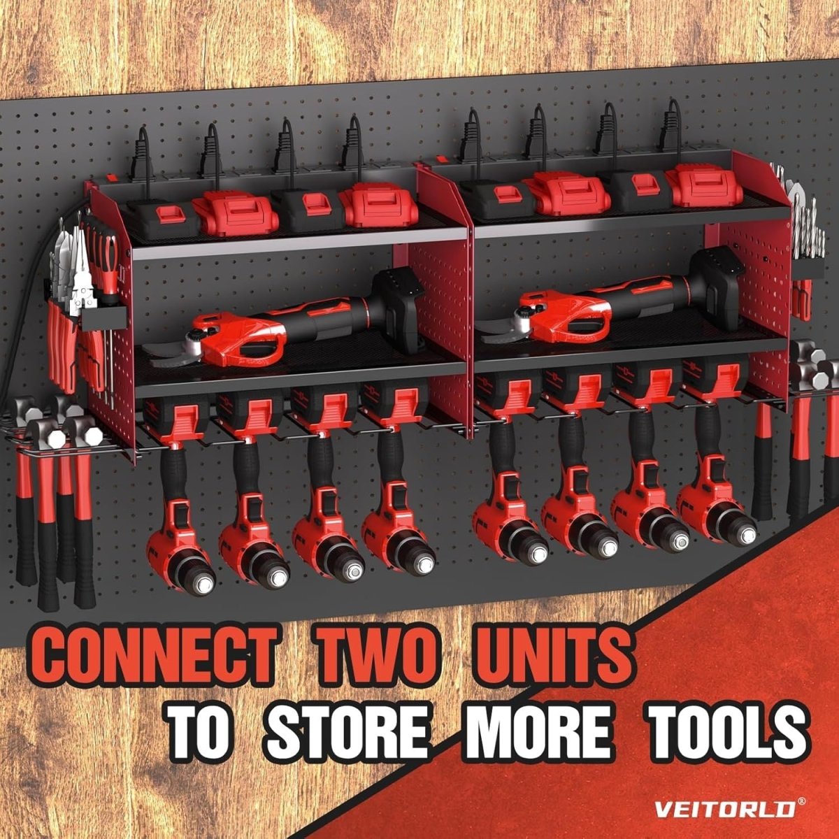 Veitorld Power Tool Organizer with Charging Station, 4 Drill Holders, Heavy Duty Modular Wall Mount Rack for Garage & Shed Organization, Tool Storage Organizer, Gifts for Men Dad Husband Christmas - Speed of Light Hobbies