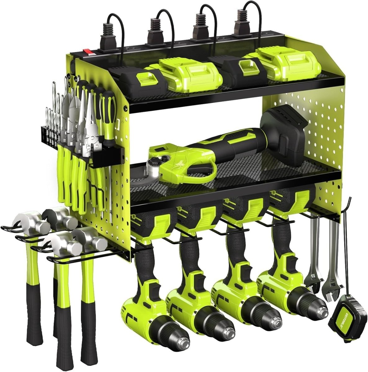Veitorld Power Tool Organizer with Charging Station, 4 Drill Holders, Heavy Duty Modular Wall Mount Rack for Garage & Shed Organization, Tool Storage Organizer, Gifts for Men Dad Husband Christmas - Speed of Light Hobbies