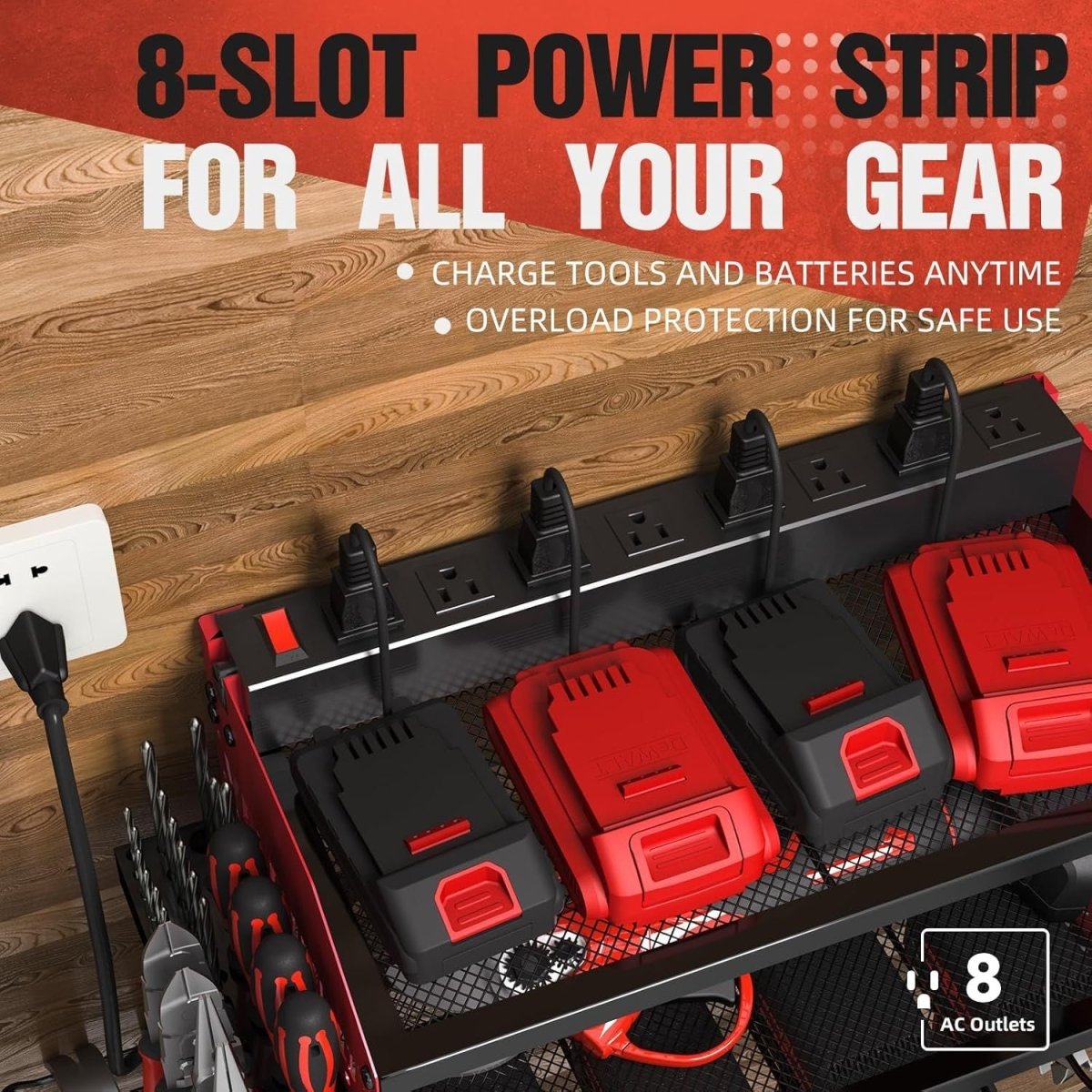 Veitorld Power Tool Organizer with Charging Station, 4 Drill Holders, Heavy Duty Modular Wall Mount Rack for Garage & Shed Organization, Tool Storage Organizer, Gifts for Men Dad Husband Christmas - Speed of Light Hobbies