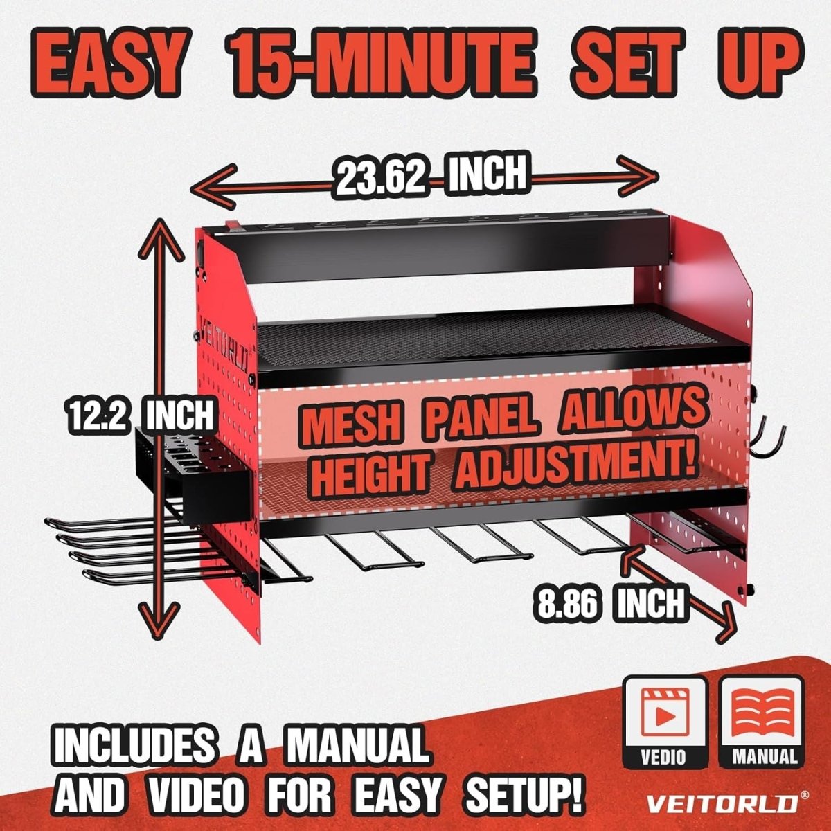 Veitorld Power Tool Organizer with Charging Station, 4 Drill Holders, Heavy Duty Modular Wall Mount Rack for Garage & Shed Organization, Tool Storage Organizer, Gifts for Men Dad Husband Christmas - Speed of Light Hobbies