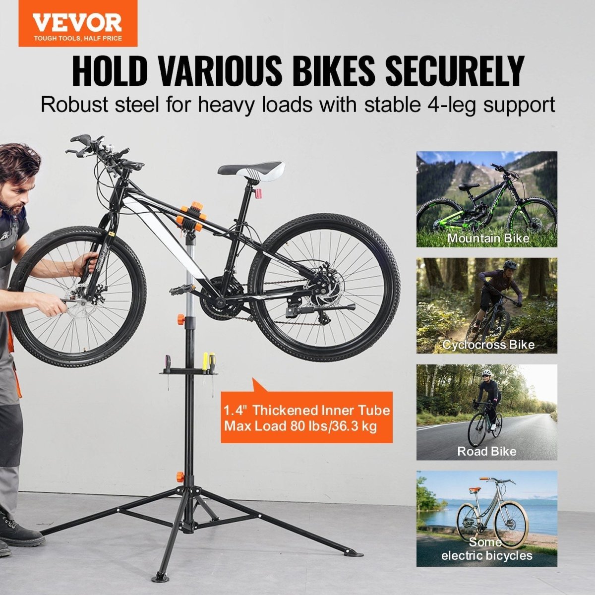 VEVOR Bike Repair Stand, 80 lbs Heavy - duty Steel Bicycle Repair Stand, Adjustable Height Bike Maintenance Workstand with Magnetic Tool Tray Telescopic Arm, Foldable Bike Work Stand for Home, Shops - Speed of Light Hobbies